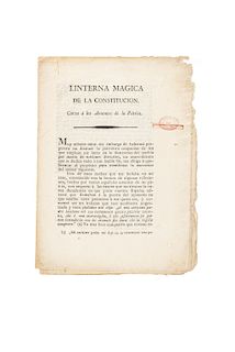 Linterna Mágica de la Constitución. Carta a los Amantes de la Patria. México: Oficina de D. Alejandro Valdés, 1820.