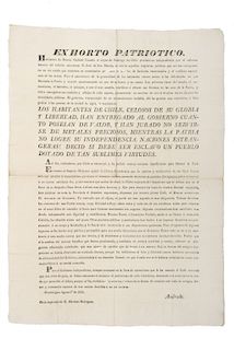 Andrade, José Antonio de. Exhorto Patriótico. Apoyo a la Independencia de Chile. Guadalajara, 1821.