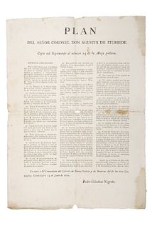 Iturbide, Agustín. Plan del Señor Coronel D. Agustín Iturbide. Copia del Suplemento al número 14 de la Abeja Poblana. Guadalajara, 1821