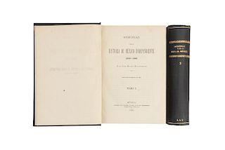 Bocanegra, José María. Memorias para la Historia de México Independiente 1822 - 1846. México: Imprenta del Gob., 1892.  Piezas: 2.