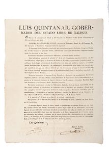 Primera República Federal.  Quintanar, Luis. Bando sobre la Adopción de “República Representativa", México, 1823.