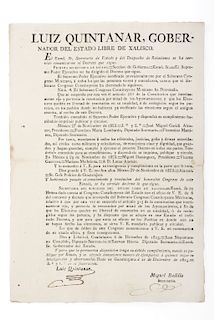 Quintanar, Luis. Bando sobre la Suspención del Articulo 315 de la Constitución Interina… Guadalajara, 1823.