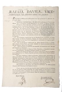 Dávila, Rafael. Bando sobre el Nombramiento del Primer Presidente de la República Mexicana, Guadalupe Victoria. Guadalajara, 1824.