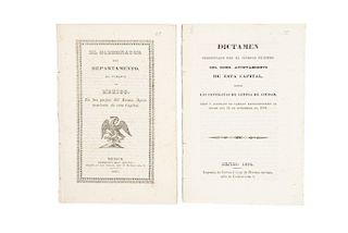 González de Aragón, Fco./ Gonzaga Vieyra, Luis. Dictamen Presentado por el Síndico Primero/ El Gobernador al Publico. México: 1834 y 37
