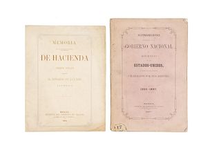 Romero, Matías. Responsabilidades Contraidas con los Estados Unidos / Mamoria de Hacienda. México: 1868. Piezas: 2.