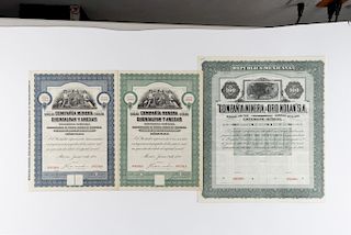 Compañías Mineras. Chontalpan y Anexas (2) / De Oro Nolan. México: Junio 21 de 1921 y Octubre 15 de 1906. Piezas: 3.