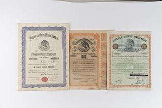 Estados Unidos Mexicanos. Bonos de Deuda de Sueldos, Bancaria y Pública. México: 1923, 1930 y 1952. Piezas: 3.