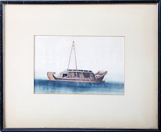 19th Century Chinese Export Watercolor "Portrait of a Junk"