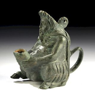 Delightful Roman Bronze Oil Lamp - Erotic Satyr