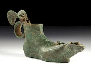Roman Leaded Bronze Oil Lamp of Foot Form