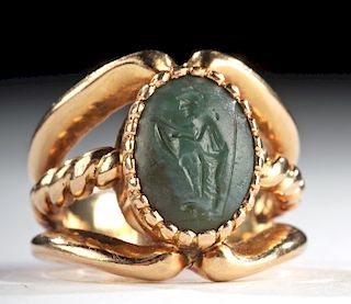 16K Gold Ring w/ Ancient Roman Jasper Intaglio