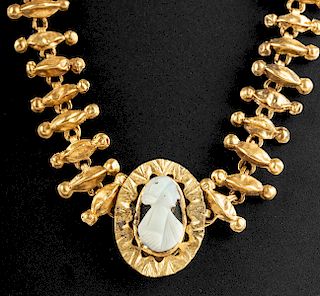 Roman 20K+ Gold Necklace w/ Onyx Cameo, ex-Christie's