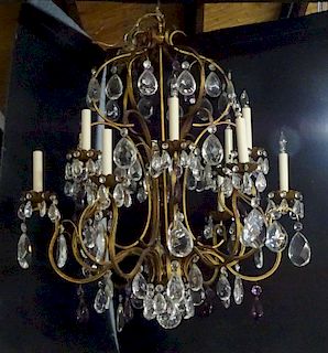 LARGE IRON & CRYSTAL CHANDELIER