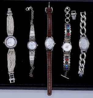 LOT 5 SILVER LADIES WATCHES