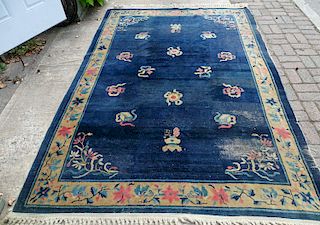 CHINESE BLUE RUG (SOME WEAR)
