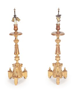 A Pair of Giltwood Candlesticks
Height 31 inches. 