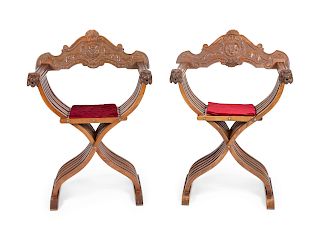 A Pair of Savonarola Chairs
Height 35 3/4 x width 23 1/4 x depth 16 inches.