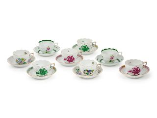 A Set of Eight Herend Teacups and Saucers
Height of teacup 2 inches.