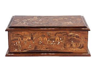 A Continental Marquetry Chest
Height 14 x width 41 x depth 21 inches.