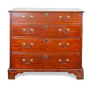 A George III Chippendale Style Mahogany Campaign Chest Height 34 1/4 x width 37 1/4 x depth 21 1/4 inches.