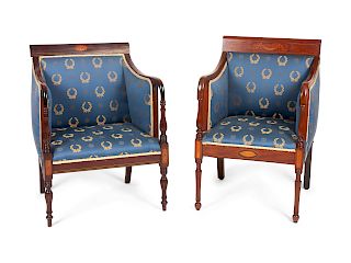 Two Federal Mahogany Upholstered Armchairs
Height 36 1/4 x width 26 1/4 x depth 23 inches.