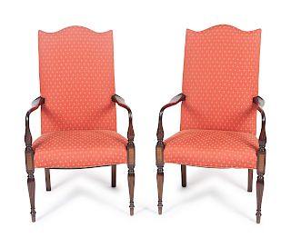 A Pair of American Sheraton Lolling Chairs
Height 44 3/4 x width 23 3/4 x depth 22 inches.