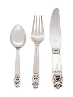 A Danish Silver Partial Flatware Service
Georg Jensen, Copenhagen, 20th Century
in the Acorn pattern, comprising:6 dinner knives with stainless steel 