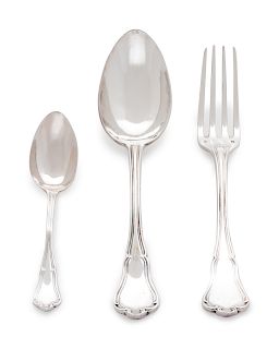 A French Partial Flatware Service
Pierre Queille, Paris
comprising:4 serving spoons4 dinner forks5 teaspoons13 items total.