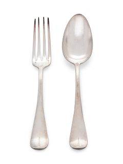 A Group of French Silver Plate Flatware
Christofle, Paris 
comprising:6 tablespoons3 dinner forkstogether with an example by A. Boulenger of similar d
