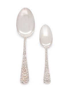 An American Silver Partial Flatware Service
Kirk-Stieff, Baltimore, MD
in the Rose pattern, comprising: 1 fish fork1 oyster fork2 serving spoons1 ice 
