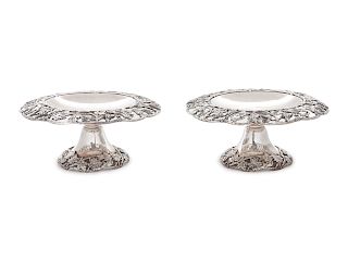 A Pair of American Silver Compotes
Lebkuecher & Co., Newark, NJ, Early 20th Century
with grapevine borders.