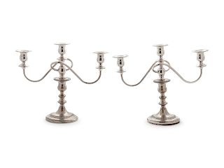 A Pair of American Silver Three-Light Candelabra
Fisher Silversmiths, Jersey City, NJ, 20th Century
having scrolled arms, weighted.