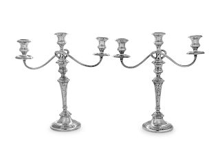 A Pair of American Silver Three-Light Candelabra
Gorham Mfg. Co., Providence, RI, 20th Century
each weighted.