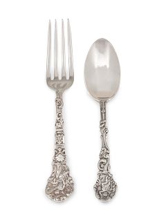 An American Silver Flatware Service for Eight
Gorham Mfg. Co., Providence, RI
Versailles pattern, comprising:8 lunch forks22 teaspoons30 items total.