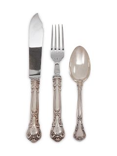 An American Silver Partial Flatware Service
Gorham Mfg. Co., Providence, RI
Chantilly pattern, comprising:5 dinner knives with stainless steel blades5