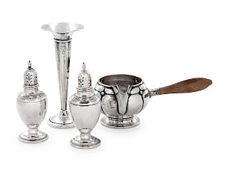 A Group of American Silver Articles
Various Makers including International Silver Co. and Wallace
comprising a pair of salt and pepper shakers, a weig