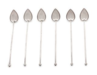 A Set of Six American Silver Spoon Straws
Wallace, 20th Century
each with heart-form spoon end.