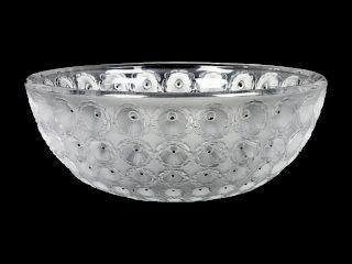 A Lalique Molded and Frosted Glass Bowl
Height 4 x diameter 10 inches.