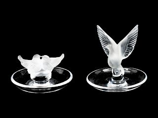 Two Lalique Molded and Frosted Glass Ring Trays
Height of taller 3 3/4 inches.