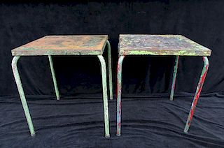 2 SIMILAR INDUSTRIAL PAINTED IRON TABLES
