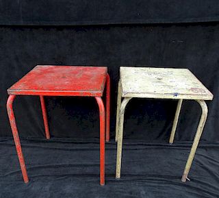 2 SIMILAR INDUSTRIAL PAINTED IRON TABLES 