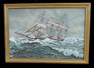 HENRY A. DONOVAN SGN.  OIL ON CANVAS CLIPPER SHIP 1933 