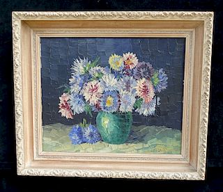 OIL ON CANVAS "FLORAL STILL LIFE" SGN. INDISTINCTLY