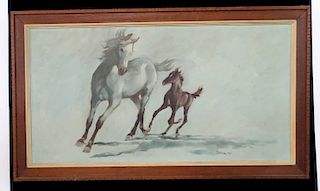 R. ROLINS SGN. OIL ON CANVAS HORSES '66 