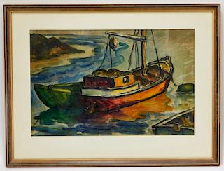 Robert Wade New England Fishing Boat Watercolor