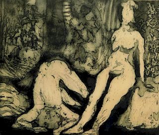 Kenneth Becker Surrealist Etching of Nude Women
