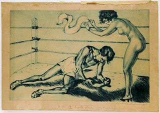 Max Bruning Novel Realist Boxer Nude Woman Etching
