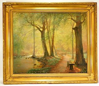 Peter Busch Illuminated Forest Landscape Painting