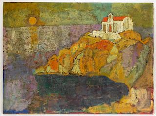 Luis Orozco Semi-Abstract Cliff Landscape Painting