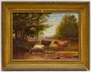 Anson Daniels Pastoral Cow O/C Landscape Painting